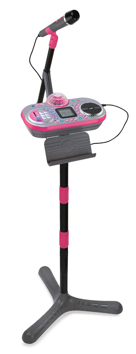 VTech Kidi Super Star DJ, Kids Microphone Toy with Songs and Sound Effects, Microphone and Adjustable Stand with Colour Changing Disco Light, Musical Toy with Games, 6 Years + 531703
