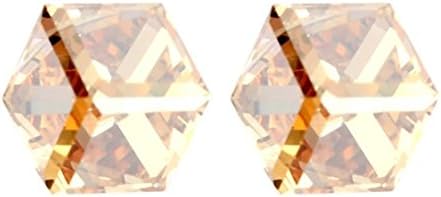 Crystal Cubes Post Earrings Swarovski Element Silver Tone Golden