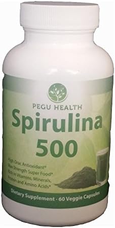 PeGu Health Spirulina 500 Mg 60 veggie capsule Energy booster,Maximum Nutrient Density, Vegan Protein