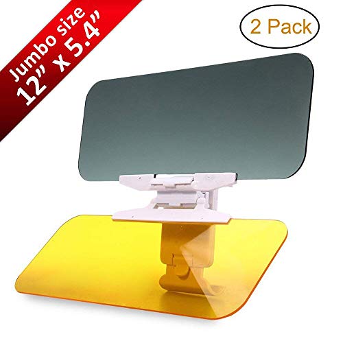 XPLUS Car Day and Night Anti-Glare Visor, 2 in 1 Automobile Sun Anti-UV Block Visor Non Glare Anti-Dazzle Sunshade Mirror Goggles Shield for Driving Goggles (Large Car Visor (2 Pack))