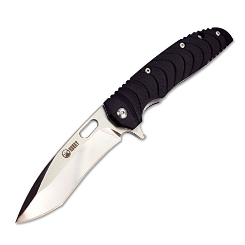 KUBEY Large Flipper Assisted Opening Tactical Folding Knife with Clip,Stainless Steel Blade Black G10 Handle,4-1/3-Inch Closed (Black)