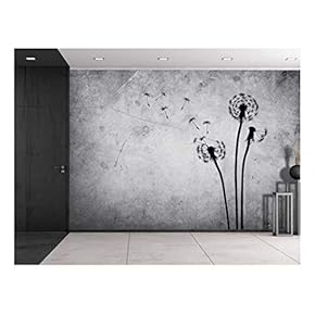 Dandelions on a Grayscale Grungy Texture with a Vignette Effect Around It - Wall Mural, Removable Vinyl Wallpaper, Home Decor - 66x96 inches
