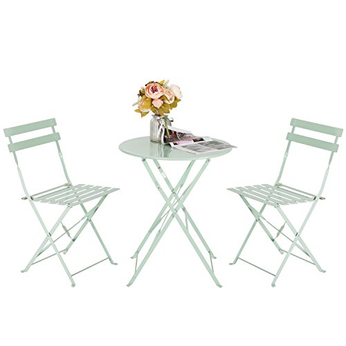 Marble Field Patio 3-Piece Folding Bistro Furniture Set, Outdoor&Balcony Table and Chairs Se ...