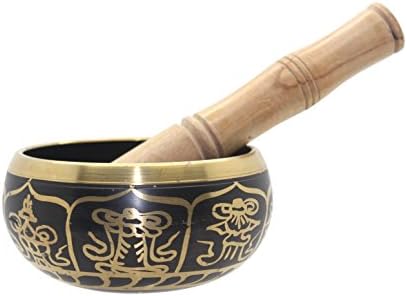 Crystalo - Tibetan Heavy Meditation Singing Bowl With Mallet and Cushion - 8 Lucky Symbols - 4.5 Inch Diameter ~ 500 grams