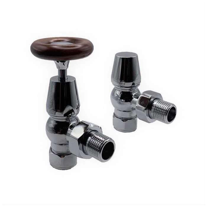 Team Controls Traditional Polished Chrome Angled Manual Radiator Valve with lockshield Pack 15mmx1/2''