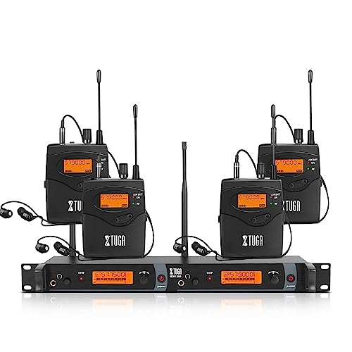 XTUGA Wireless In-Ear Return Systems with Headphone Type Used for Stage and Guitar, 4 2-Channel IEM 1200 in Ear Monitor System Receivers