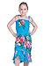 Girl Elastic Ruffle Hawaiian Luau Dress in Turquoise 10