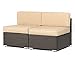 SUNCROWN Outdoor 5-Piece Half-Moon Sectional Sofa Furniture Sets - Brown Wicker Patio Curved Conversation Set with Round Coffee Table and Cushions - Brown