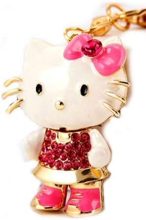 Beautiful 3D Luxury PINK Hello Kitty Figure Crystal Rhinestone Keychain Purse Clipper Chain