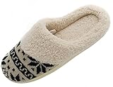 HomeTop Women's Faux Cashmere Knitted & Plush Fleece Lined Slip-On Memory Foam Clog Slippers Indoor/Outdoor (Medium / 7-8 B(M) US, Black & Beige)