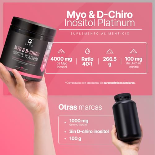 B Life Myo y D-Chiro Inositol | 65 Porciones | Mezcla de 40:1 | Myo & D-Chiro Inositol Platinum 266.5 Gramos.