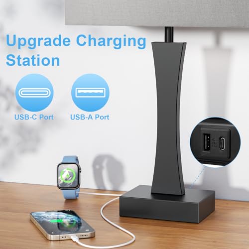 Bedside Touch Table Lamps Set of 2-3 Way Dimmable Modern Bedroom Lamps with USB C+A Ports,Nightstand Lamps for Living Room,Dorm,Home Office(Bulbs Included)