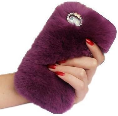 Yzhen @ Iphone 5S SE Rabbit Fur Case,Winter Soft Warm Plush Rabbit Hair Fur Case with Cute Bowknot Handmade Decorative Case For Iphone 5S SE, (purple)