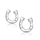 925 Sterling Silver Lucky Horseshoe Stud Earrings for Women.