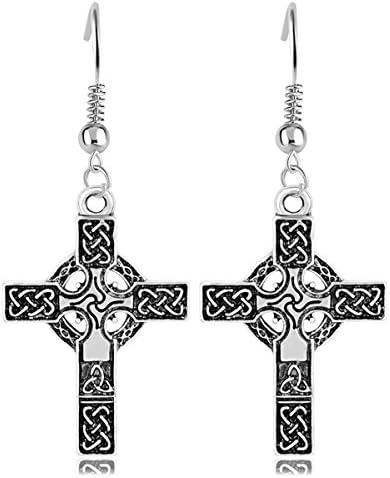 LAN27 Celtic Knot work Irish Cross Renaissance Christian Catholic Vintage Jewelry Women Drop Earring