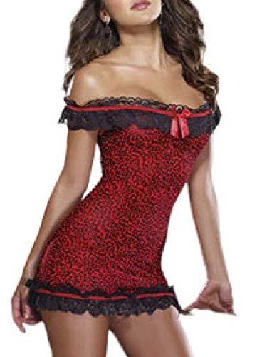Lencería sexy con estampado de leopardo de encaje para mujer, vestido de pijama de hombro Lencería sexy con estampado de leopardo de encaje para mujer, vestido de pijama de hombro