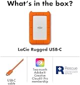 LaCie Rugged USB-C 2TB External Hard Drive USB 3.0 Drop Dust Rain Orange view 3