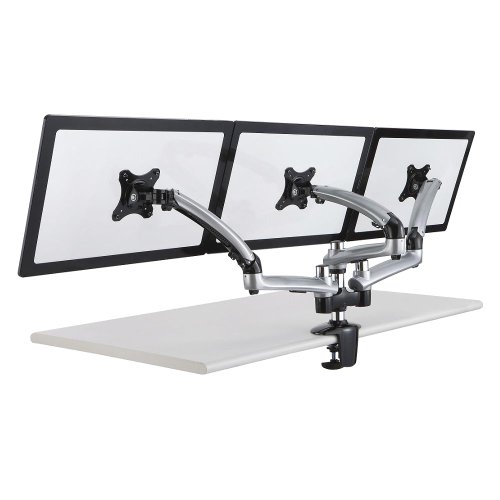 Cotytech Triple Monitor Desk Mount Spring Arm Clamp Base - Silver