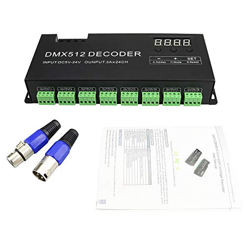 3/4/6/12/30 Channel Decoder Controller,DMX 512 Dimmer Driver use for DC5-24V RGB LED Strip Light (24 Channel)