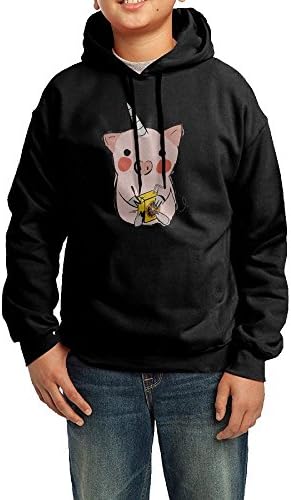 Cute Cartoon Unicorn Pig With Orage Juice Unisex Print Hoodie Youth Pullover Drawstring Hooded Sweatshirt For Boys Girls