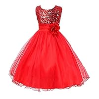 DreamHigh Sequined Flower Girls Party Dress (8, Red)