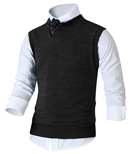 HARRISON83 Mens Slim Fit Henley Neck Button Sweater Pullover Vest
