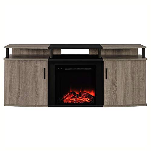 HomyDelight Sonoma Oak / Black Electric Fireplace TV Stand - Accommodates up to 70-inch TV - Thumbnail 3