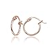 Rose Gold Hoop Earrings for Women, 12mm Thin Polished Round Hoops for Women in Rose Gold Flashed Silver