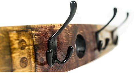 Rustic Wall Mountable Coat Hooks - Unique Decorative Heavy Duty Wall Hooks Made from Wine Barrel Stave