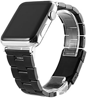 Emisoon Stainless Steel Watch Band For Apple Watch Include Version 2 Connection Adapter for Apple Watch (3L Black 38mm)