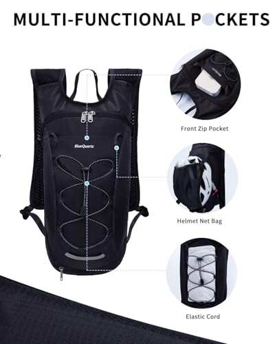 Blue Quartz Hydration Backpack with 2L Water Bladder, Hiking Water Backpack for Women Men, Lightweight Cycling Daypack with Phone Pocket & Helmet Net Bag, Hydration Pack for Biking, Running, Skiing