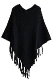 NOVAWO Womens Elegant Tassel Poncho Cape Shawls Batwing Knit Sweater Cloak