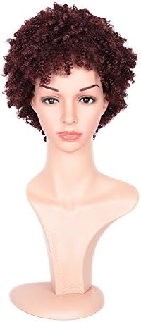 Black Rose Afro Kinky Curly Short Wigs For Black Women Heat Resistant Fiber Synthetic Hairstyle Wine Red Curly Wigs (# Burgundy)