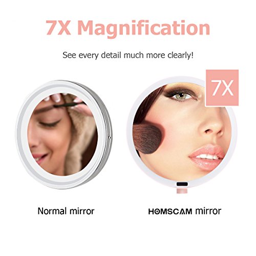 Vanity Mirror with Vanity Lights Makeup Mirror with Infrared Body Sensor LED Lighted Make Up Mirror 360 Degree Free Rotation Table Countertop Vanity Mirrors (Pink)