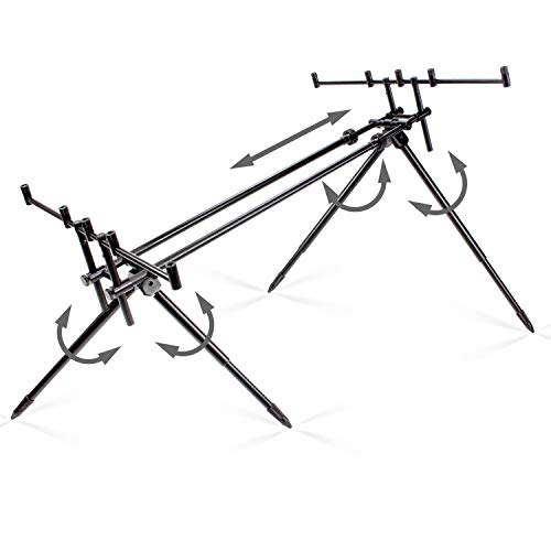 Rod Pod Riverbank - Rutenhalter für 5 Ruten inkl. 5 Bissanzeiger & 5 V-Auflagen - verstellbare Rutenauflage mit Tasche aus Aluminium – Bild 6