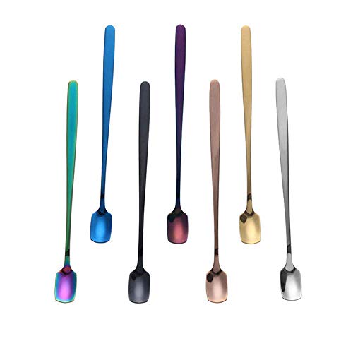 COMIART 7-Piece 6.7-Inch 18/10 Stainless Steel Long Handle Square Head Mixing Stirring Coffee Tea Spoons,Healthy,Elegant,Mutifunctional for Cafe Latte,Espresso,Hot Chocolate,Hot Drinks,Cocktail,Desser