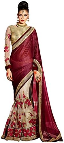 Indian Floral Embroidered Party Wear Bollywood Sarees For Women With Unstitched Saree Blouse