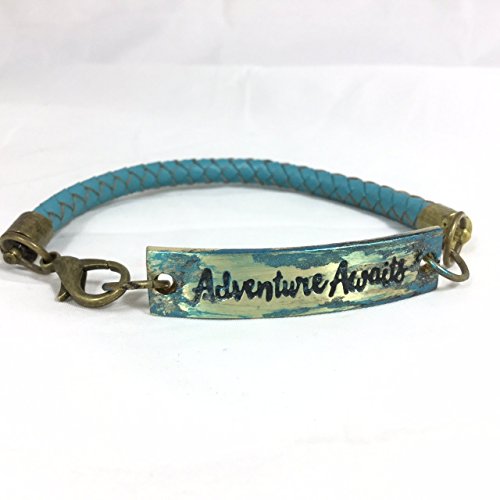 Hand-Painted "Adventure Awaits" Stamped Metal Bracelet