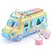 Juboury School Bus Toy, Learning Educational Toys for Baby & Toddler, Push & Pull Toy with Xylophone, Blocks for Boys and Girls (Yellow)