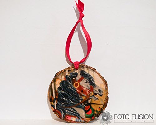 Christmas Ornament Carousel Horse- Wood Photo Transfer Christmas Tree Ornament, great gift or gift tag!
