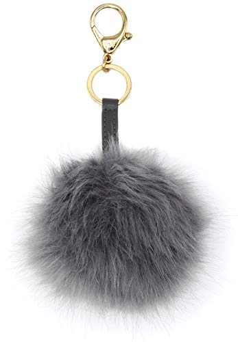 Itzy Ritzy Diaper Bag Charm, Purse Charm and Keychain; Pouf Measures 4" in Diameter; Features Durable Clasp and Trendy Gold Hardware, Dark Gray