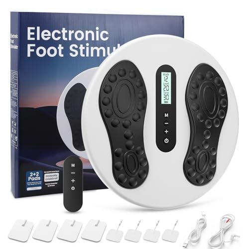 Circulation Stimulator for Feet and Legs, EMS Foot Massager with 8 TENS Pads, 12 Modes and 20 Intensity Levels, Electric Foot Massager Relieves Neuropathies and Circulation