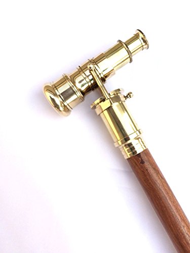 Vintage Brass Handle Victorian Telescope Head Foldable Wooden Walking Stick Cane (brass finish)