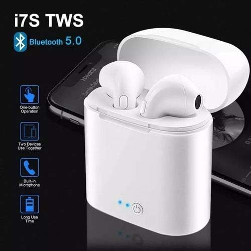 KHANAKMART i7s TWS Wireless Bluetooth Earphone, Twins, Headset, with Charging Box.Compatible with All Android & iOS Smartphones. Earphone with Calling Function & Volume Control.(White Color).