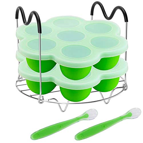 Pressure Cooker Accessories with Silicone Egg Bites Molds and Steamer Rack Trivet with Heat Resistant Handles for Instant Pot Accessories 6 Qt 8 Quart, 3 Pcs with 2 Bonus Spoons (Green)