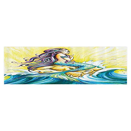 Philip C. Williams Aquarium Background Mermaid Sitting Rock Sunny Colored Pencil Drawing Effect Bathroom Wallpaper Sticker Background Decoration 23.6"x15.7"