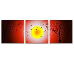 3 Piece Canvas Wall Art for Living Room Bedroom Home Artwork Charming Moonlit Night Paintings Ready to Hang - 12"x12"x3 Panels