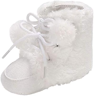 Kids Baby Snow Boots Girl Boy Soft Booties Hair Ball Bandage Shoes Warm Winter Walking Shoes (Age:6~12 M, White)