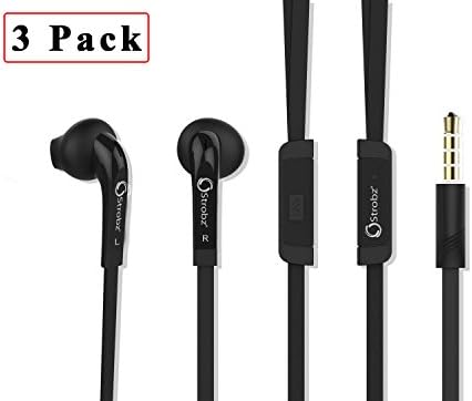 Earbuds for Samsung | In-Ear Earphones | Headphones with Multi Function Remote &amp; Mic | For Android and iPhone | Sweat Proof | Tangle Free Flat Cable | Galaxy S7 Earbuds | Premium Bass [BLACK-3 Pack]