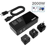 (Silent Version) ECOACE 2000W Step Down 220V to 110V Voltage Converter for Hair Dryers with 4-Port USB, International Travel Adapters Fit for over 150 Countries US,UK,Europe, Asia,Africa etc.
